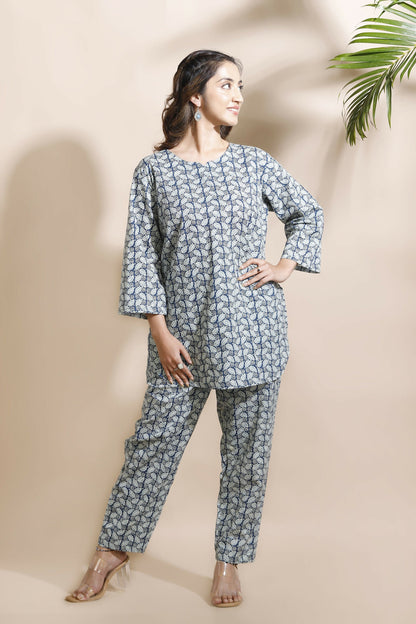 Breathables Abstract Cotton Co-Ord Set – Blue