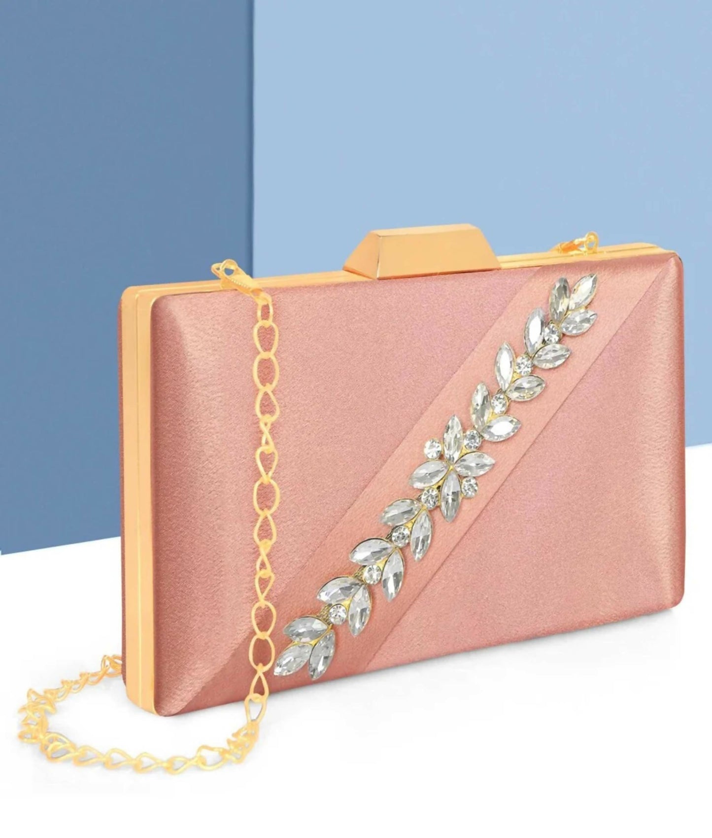 Joban Fashion Luxurious Satin Evening Clutch With Detachable Chain Strap - Light Pink