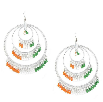Mominos Fashion Traditional Silver-Plated Indian Tricolor Earrings