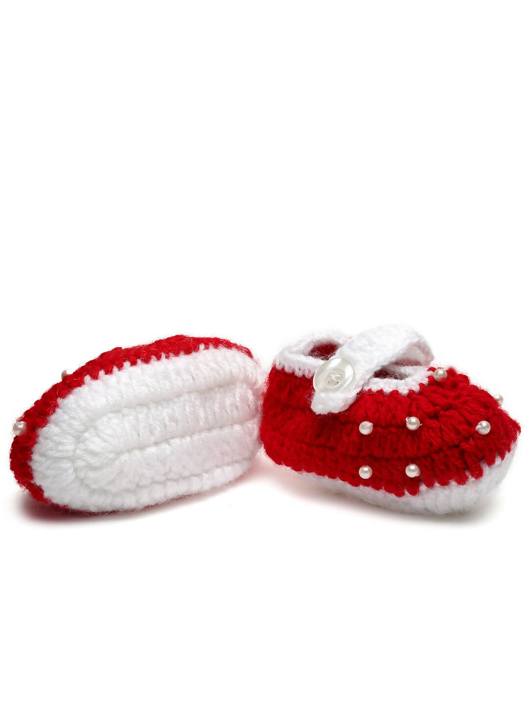 Chutput Kids Woollen Hand Knitted Self Desgin Detailed Booties - Red
