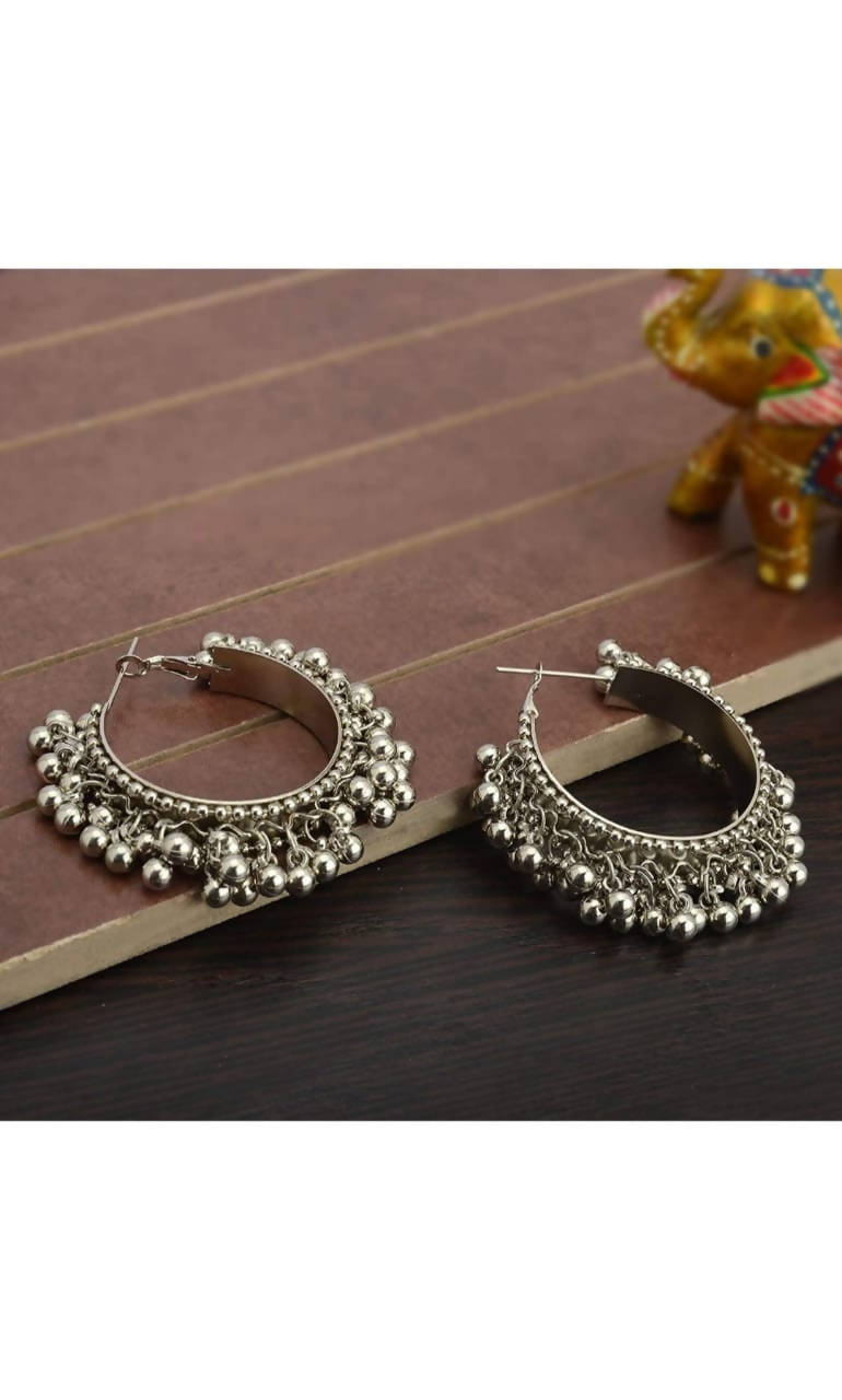 Mominos Fashion Traditional Oxidised Afghani Ghungroo Style Small Hoop Earrings