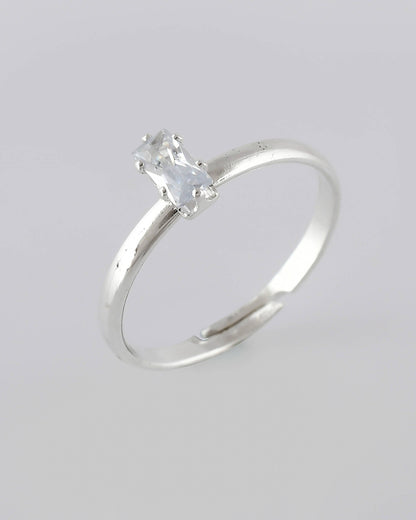 VOJ white CZ-detail Stainless Steel Cubic Zirconia Silver Plated adjustable finger Ring