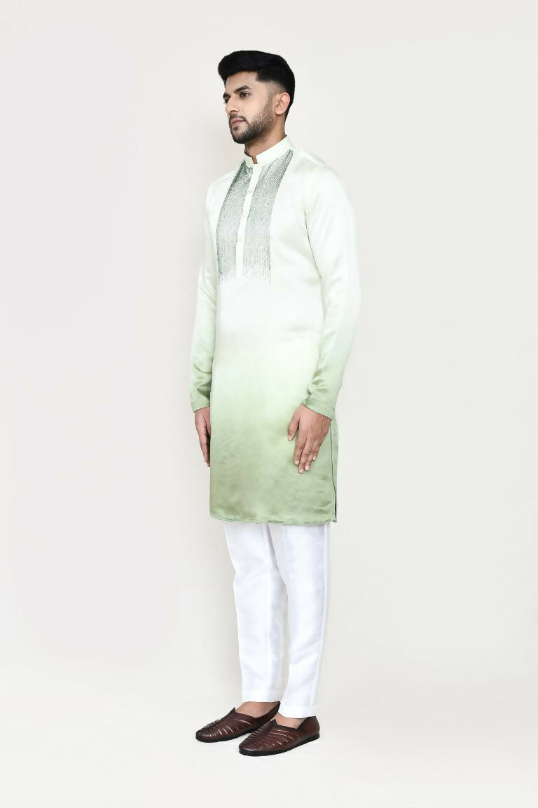 Joban Fashion Green Colored Satin Silk Fabric Kurta With Straight Fit Pant