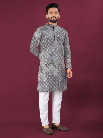Anaita Navy Chikankari Work Viscose Rayon Straight Kurta