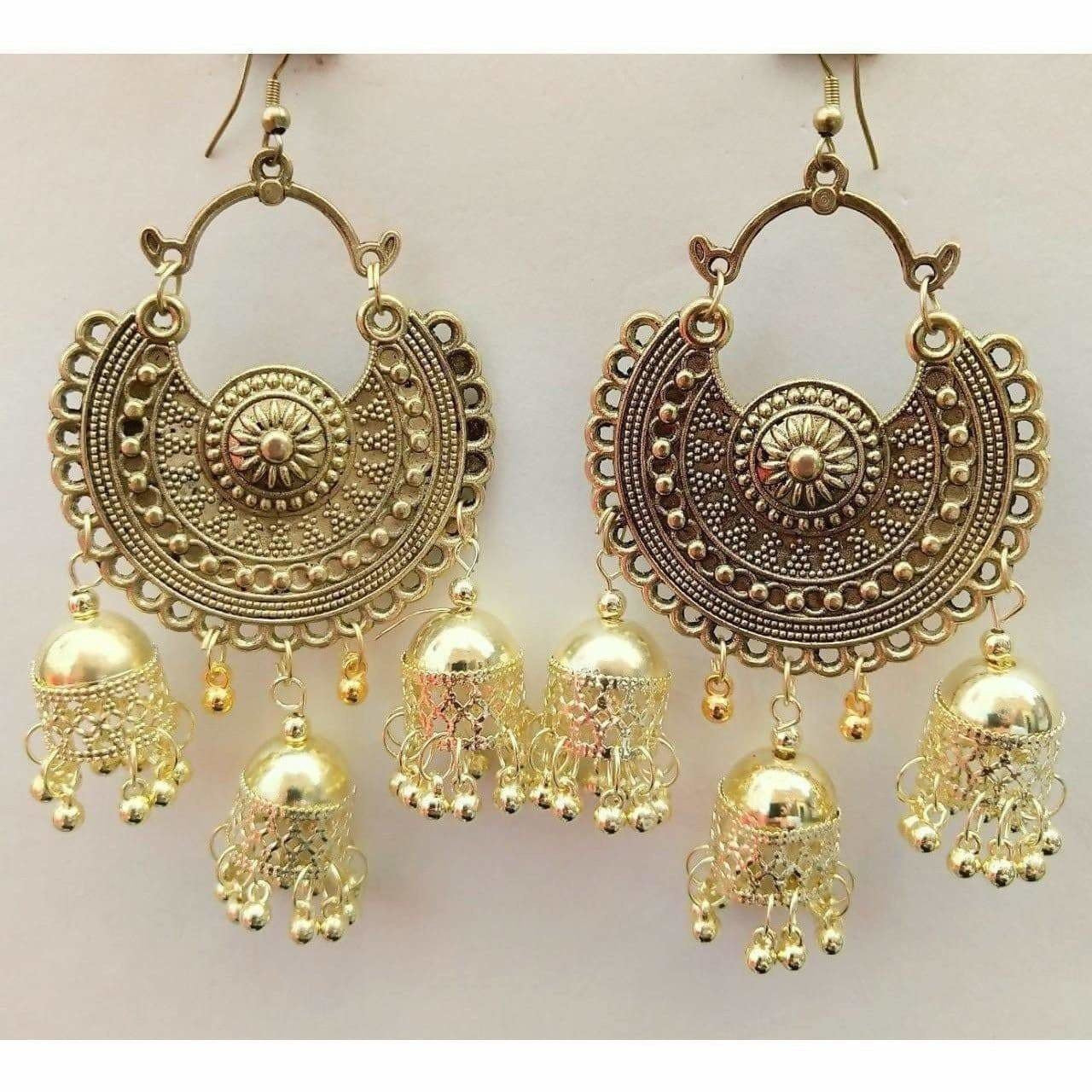 MS Fashion India Gold-Polished Bahubali Chandbali Jhumka Earrings