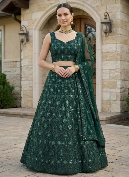 Lehenga Mart Green Net Designer Bollywood Style Wedding Wear Lehenga Choli