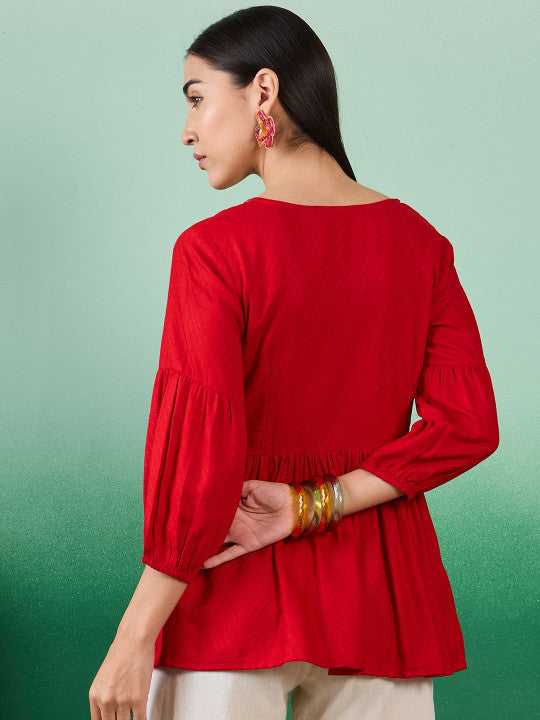 Sangria Women Floral Embroidered Round Neck Top
