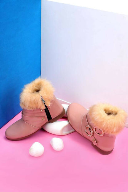Tiny Bugs Girls Buckle Embellished Ankle Length Boots - Peach