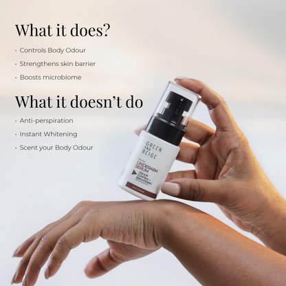 Green And Beige Rectifio Underarm Serum For Odour Control & Brightening - Oud & Rose Scented