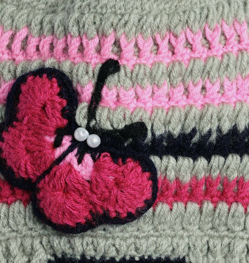 Chutput Kids Woollen Hand Knitted Butterfly Detailed Cap - Grey