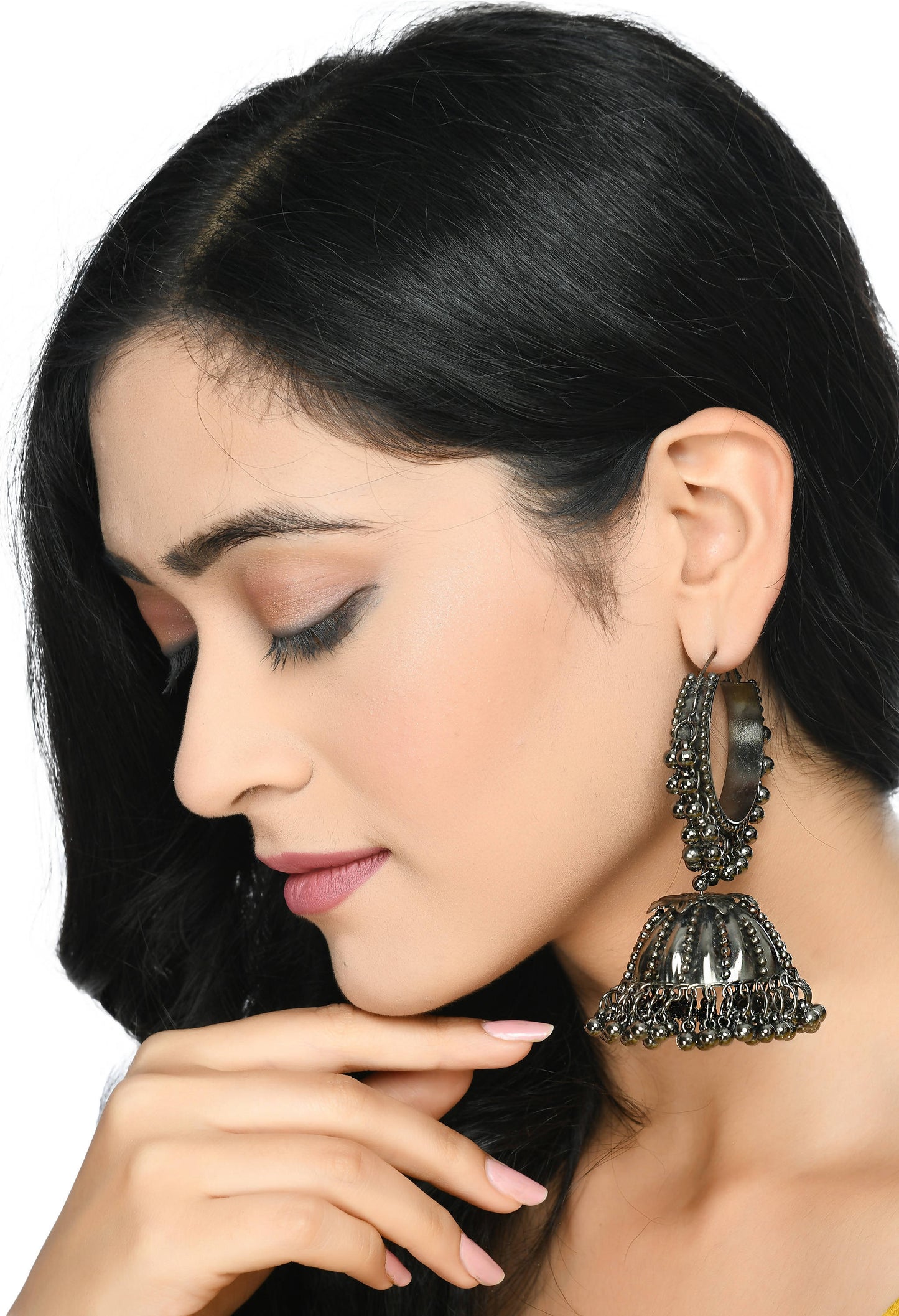 Mominos Fashion Johar Kamal Oxidised Black-Plated With Ghungroo Jhumkas