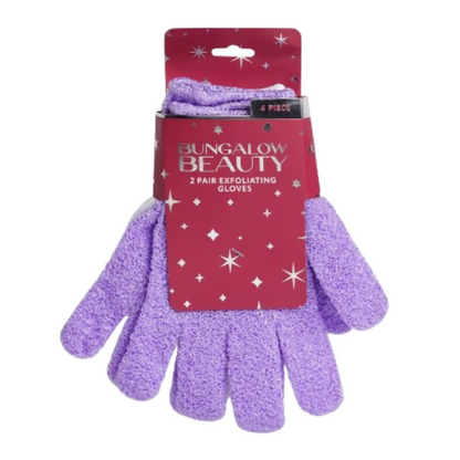 BUNGALOW BEAUTY Exfoliating Bath Gloves - White And Purple