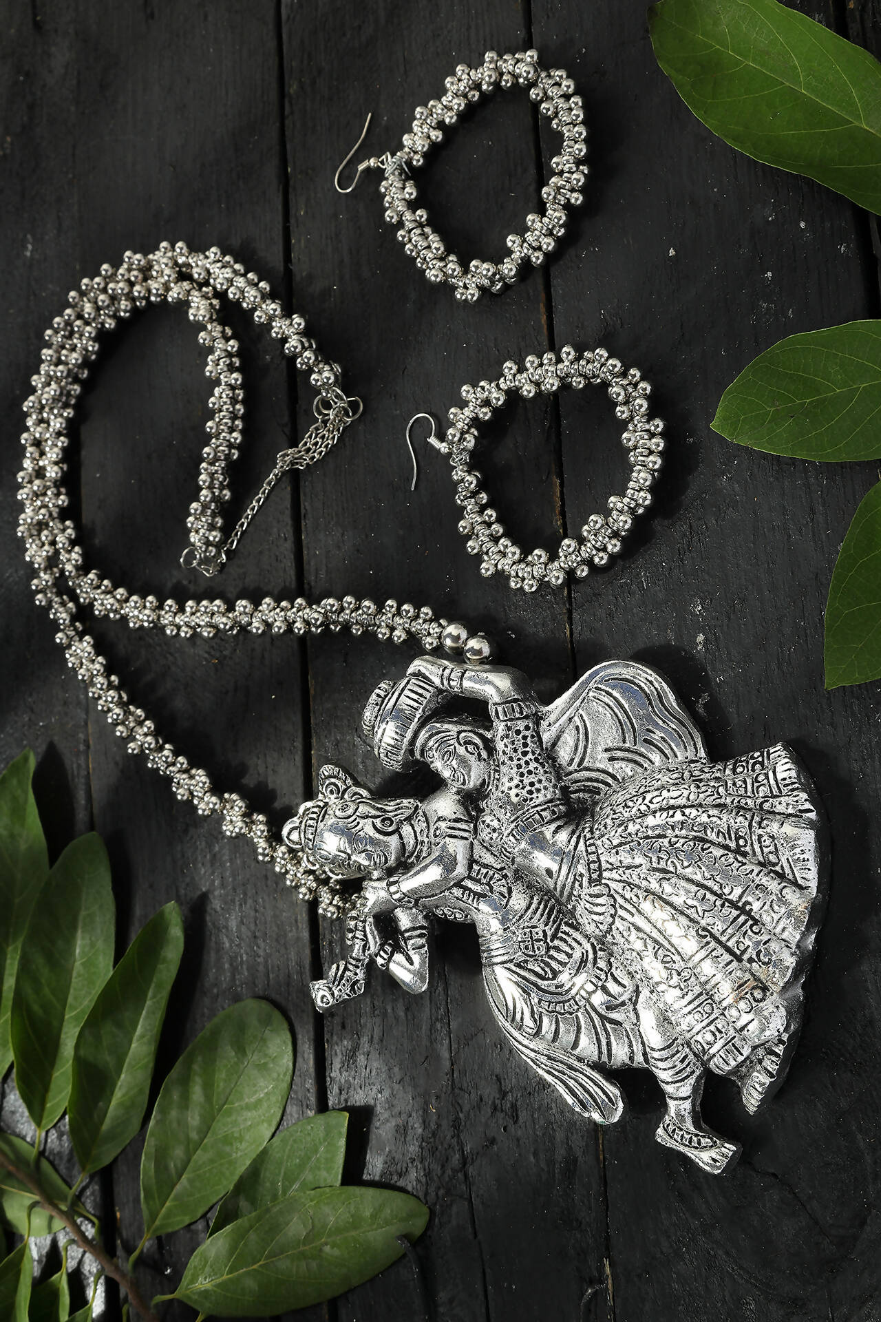 Mominos Fashion Johar Kamal Oxidised Silver-Plated Brass Finish Radha Kishan Long Necklace For Women