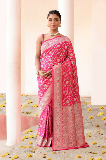 Joban Fashion Hot Pink Soft Pure Handloom Banarasi Silk Saree
