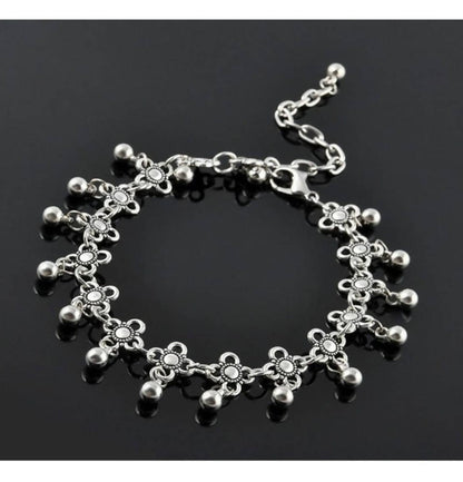 Mominos Fashion Kamal Johar Oxidised Silver Adjustable Anklets