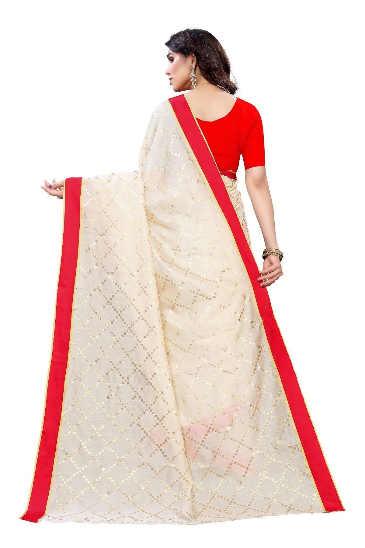 Vamika Cream Linen Foil Print Saree (YOGI CREAM)