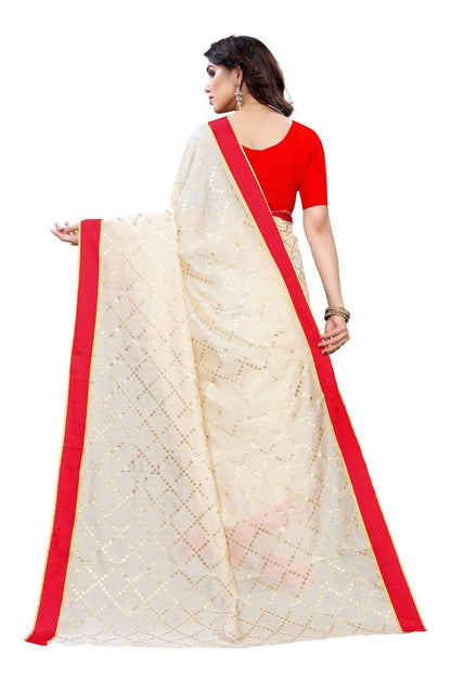 Vamika Cream Linen Foil Print Saree (YOGI CREAM)