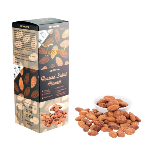 Tassyam Organics Premium Roasted Salted Almonds Namkeen Badaam Giri - Box