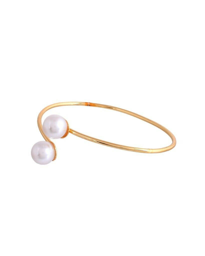 VOJ One Gram Gold-Polished Pearl Studded Bracelet