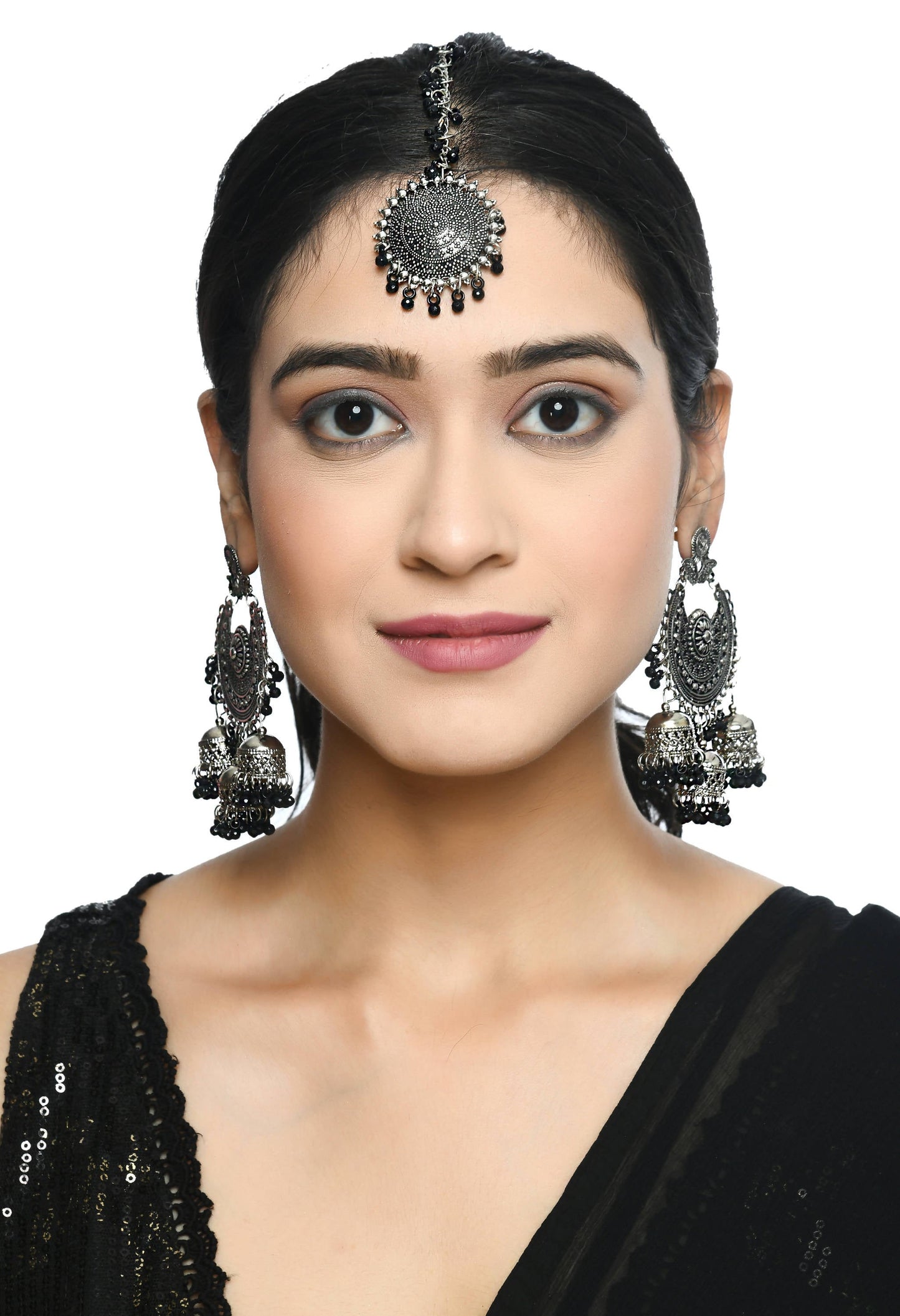 Mominos Fashion Johar Kamal Jhumkas With Maang Tikka Earrings
