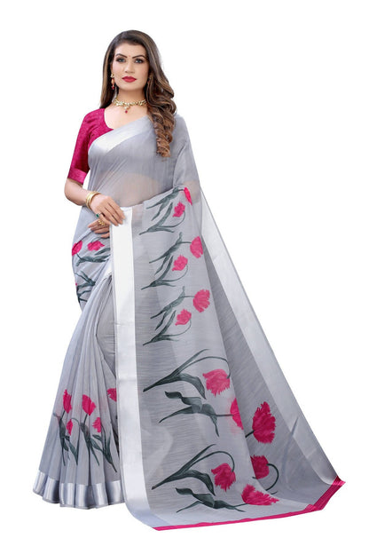 Vamika Grey Linen Satin Patta Saree (VANI GREY)