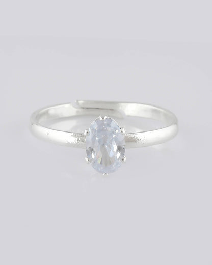 VOJ white CZ-detail Stainless Steel Cubic Zirconia Silver Plated adjustable finger Ring