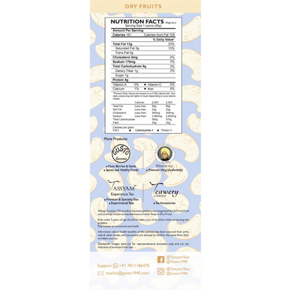 Tassyam Organics Premium Cashews w240 Grade - Box