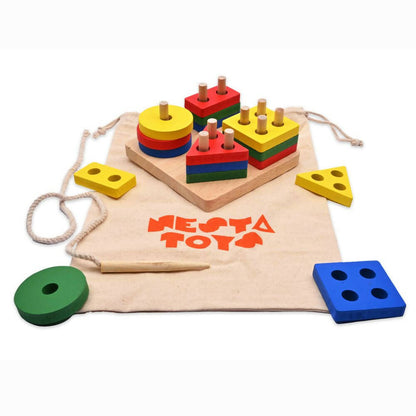Nesta Toys Shape Sorter | Stacker | Lacing Toy - Multicolor