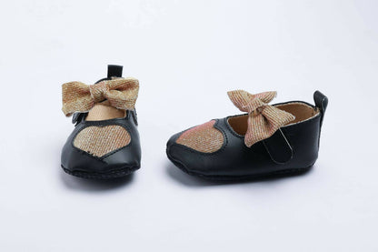 Tiny Bugs Girls Heart Bow Detailing Booties - Black & Gold