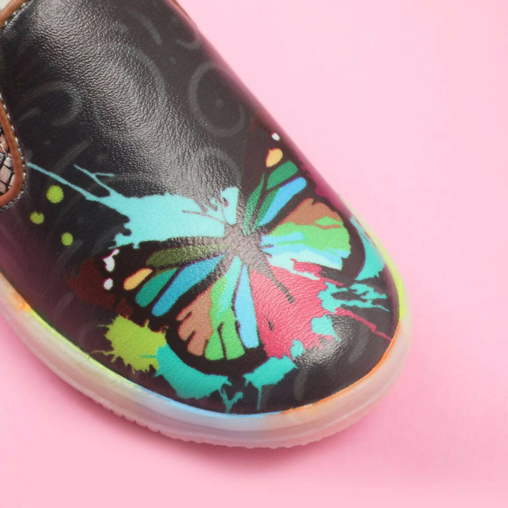 Tiny Bugs Unisex Butterfly Printed Slip Ons Sneakers - Black