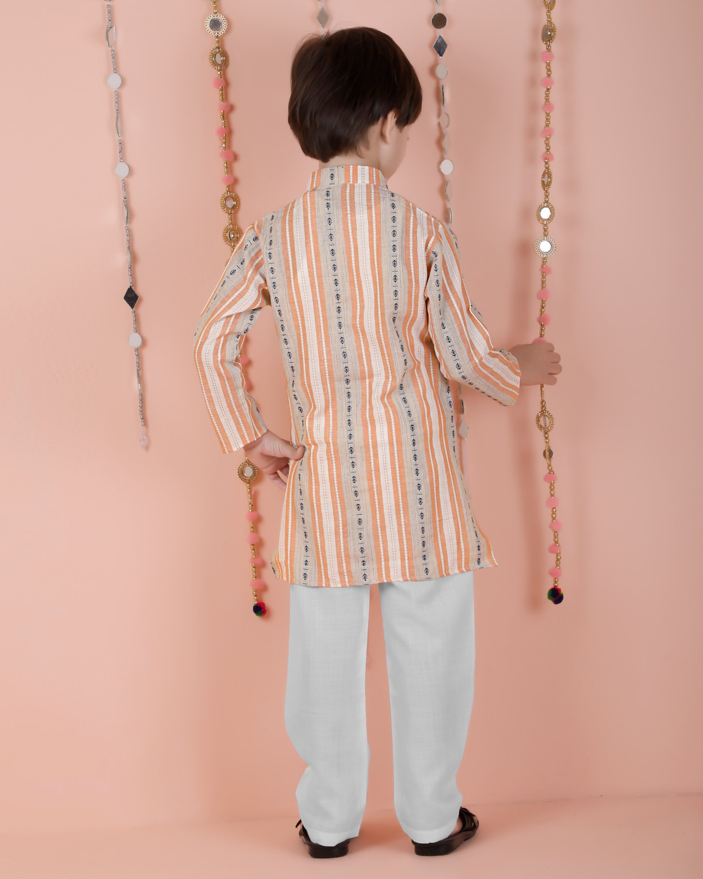 Joban Fashion Kids Island Cotton Full Sleeves Striped Kurta and Pyjama- Orange