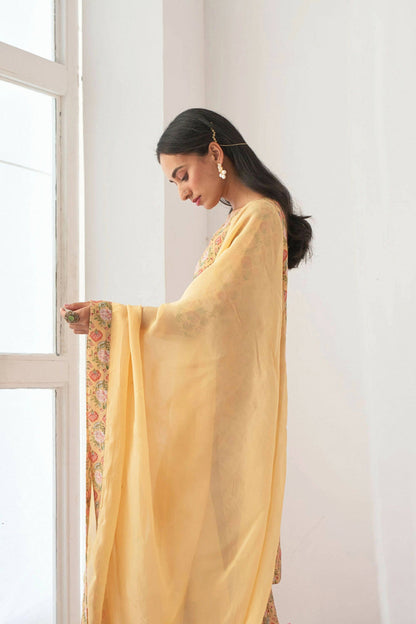 Designer Stylish Yellow Muslin Stitched Suit With Dupatta - Anbazaar