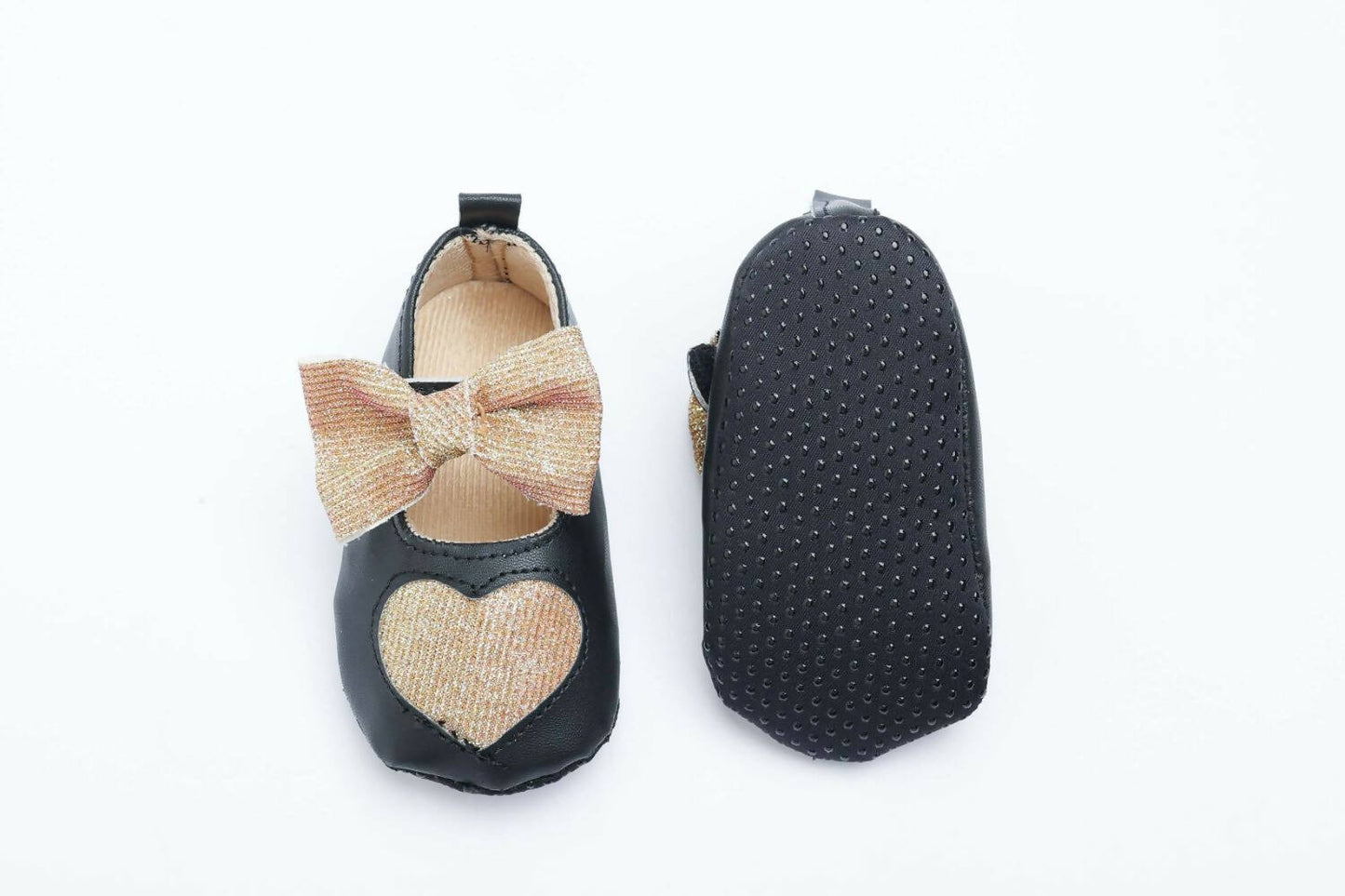 Tiny Bugs Girls Heart Bow Detailing Booties - Black & Gold