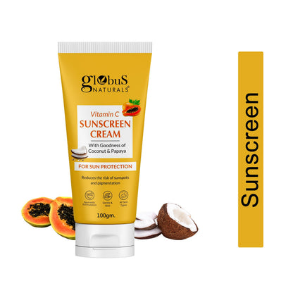Globus Naturals Vitamin C Sunscreen Cream with Goodness of Coconut & Papaya For Sun Protection All Skin Types