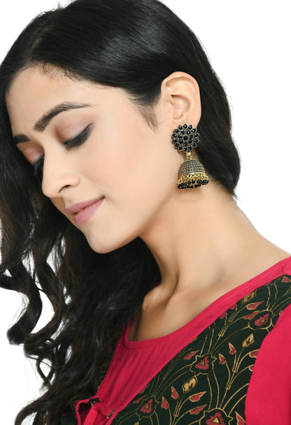 Mominos Fashion Joharkamal Kundan work Jhumka with Black Beads