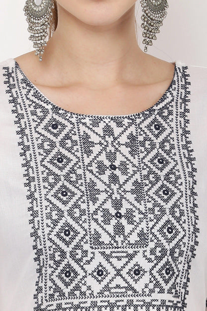 PAVONINE White Color Burfi Design Embroidery Dress For Women