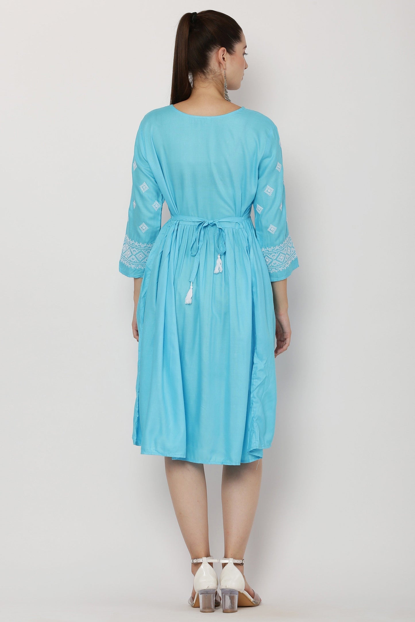 PAVONINE Firozi Color Burfi Design Embroidery Dress For Women