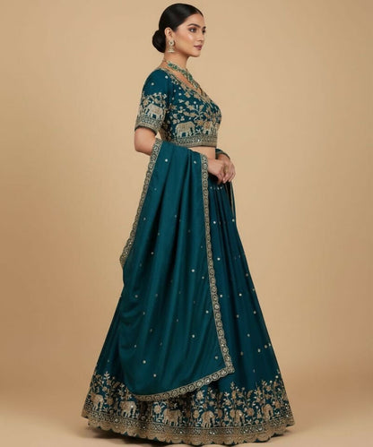 Lehenga Mart Tealblue Vichitra Silk Designer Bollywood Style Wedding Wear Lehenga Choli