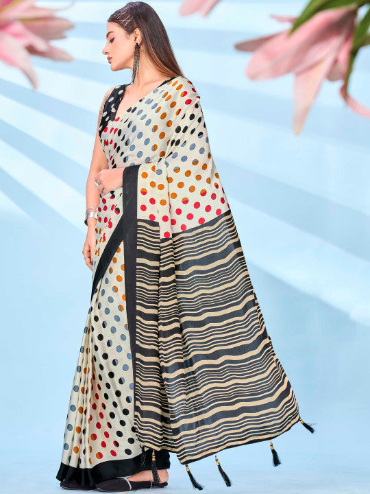 Tikhi Imli Polka Dot Satin Ready To Wear Saree With Blouse Piece