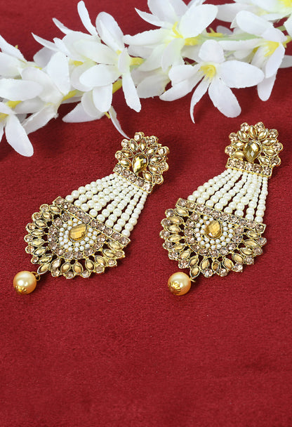 Mominos Fashion Johar Kamal Earrings With Kundan & Pearls Work