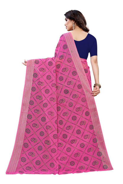 Vamika Pink and Blue Linen Jari Border Saree (CHARVI PINK)