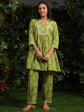 Anayna Floral Printed V-Neck Pleated A-Line Pure Cotton Kurta With Trousers