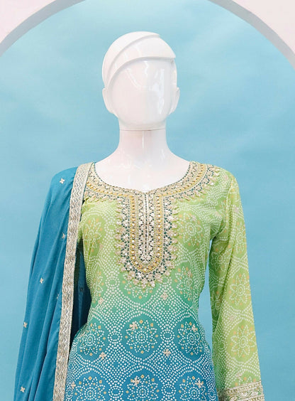 Anaita Blue Digital print with Embroidered Silk Stitched Plazo Suit