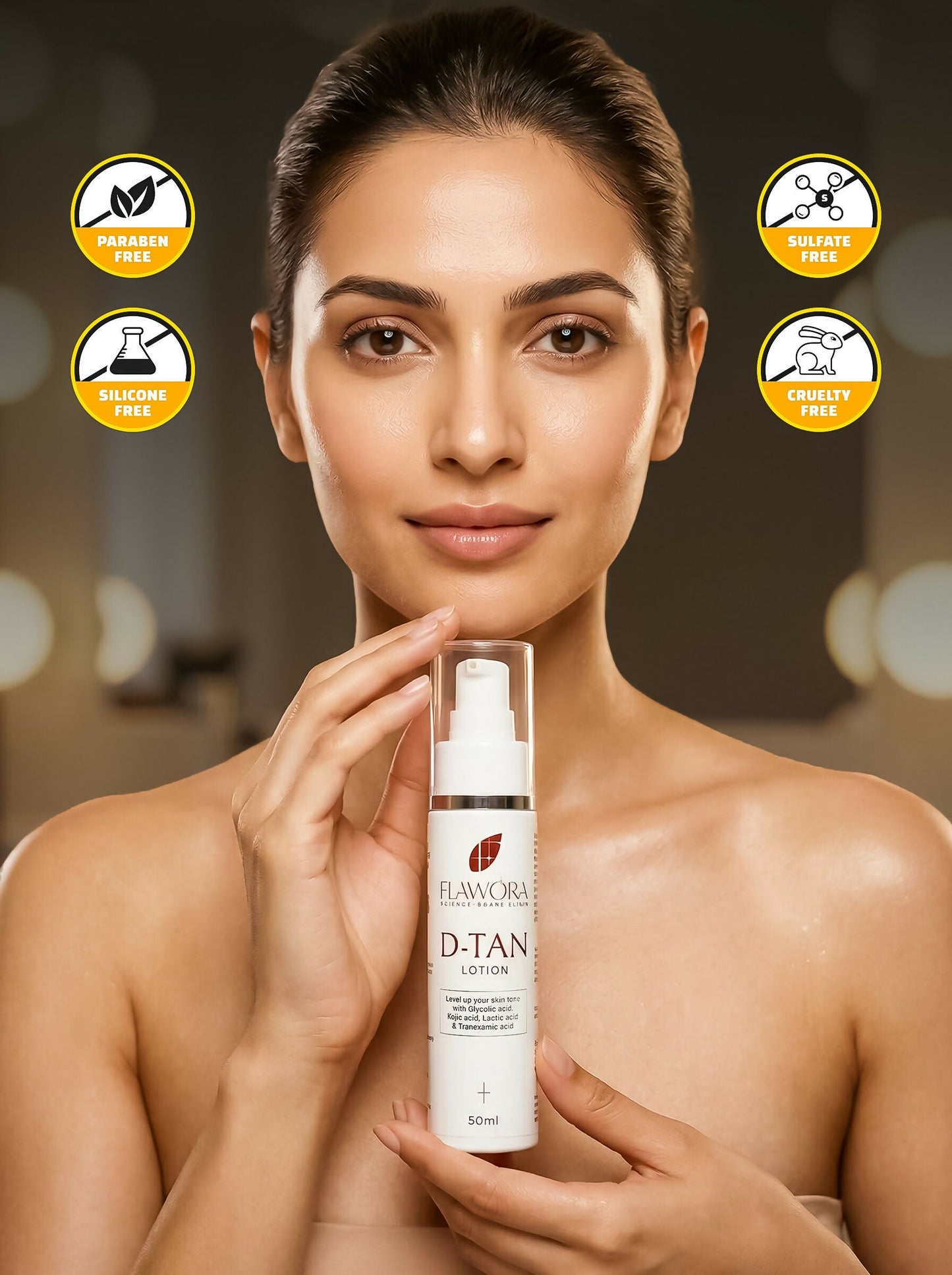 Flawora Set of 24k Golden Glow Face Serum and D-Tan Lotion