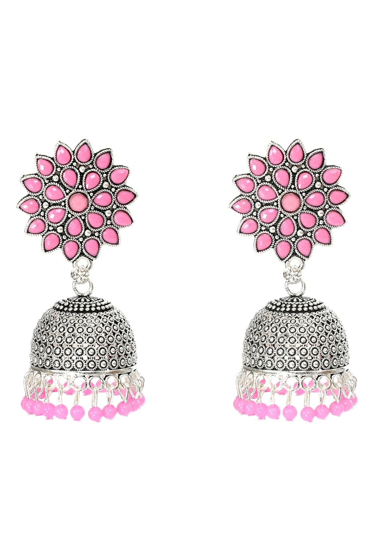 Mominos Fashion Joharkamal Kundan work Jhumka with Baby Pink Beads