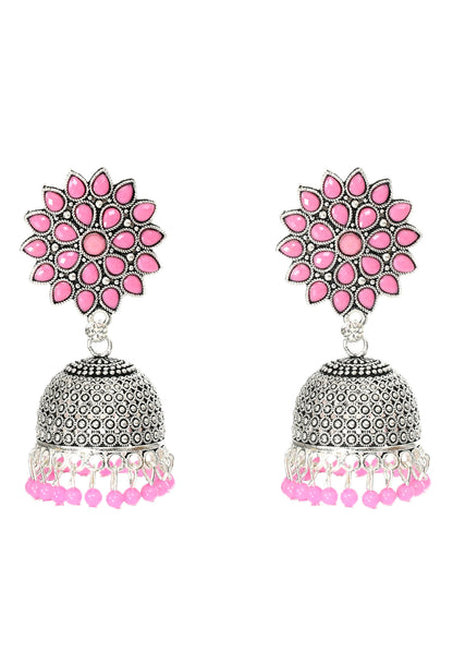 Mominos Fashion Joharkamal Kundan work Jhumka with Baby Pink Beads