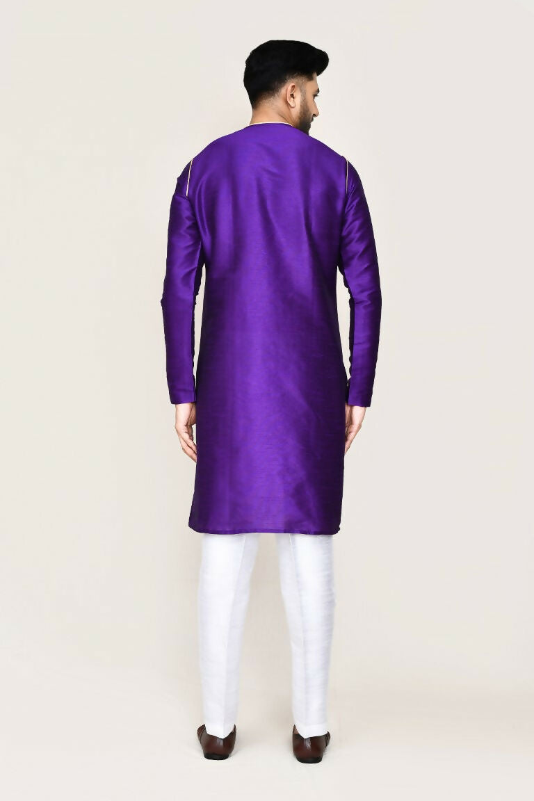 Joban Fashion Purple Colored Art Silk Fabric Kurta With Straight Fit Pant