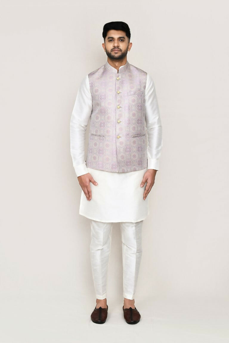 Joban Fashion White Colored Art Silk Fabric Kurta, Jacket With Straight Fit Pant