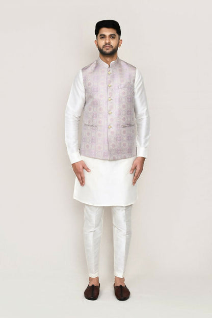 Joban Fashion White Colored Art Silk Fabric Kurta, Jacket With Straight Fit Pant