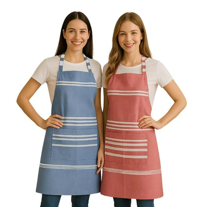 Varde Waterproof Cooking Apron For Men & Women With 2 Pockets-Rock Blue & Light Mauve (Pack of 2)